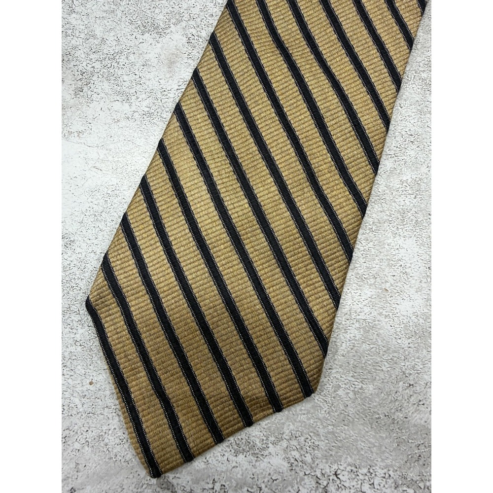Tommy Hilfiger 100% Silk Tie Mens OS Gold Striped Made‎ In USA Necktie Ribbed